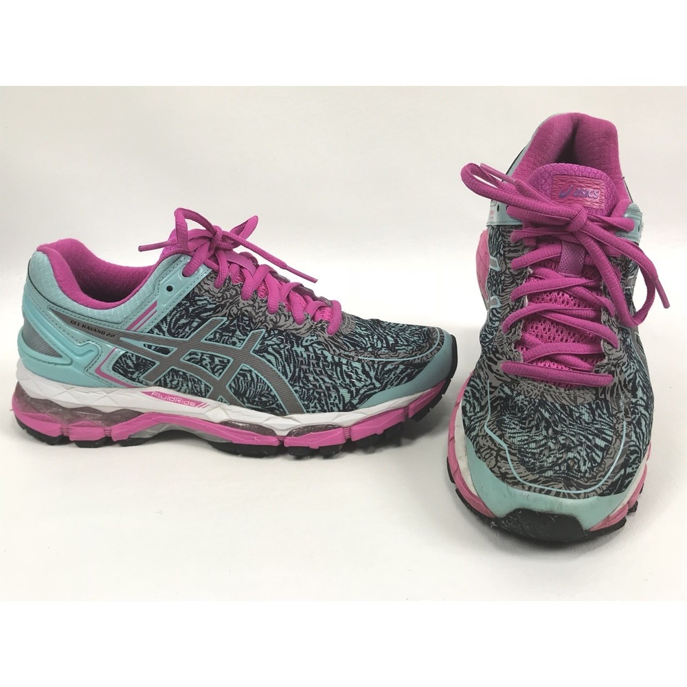 ASICS GEL KAYANO 22 RUNNING SHOES‎ WOMENS SIZE 7.5 PINK BLUE WHITE T5A6N